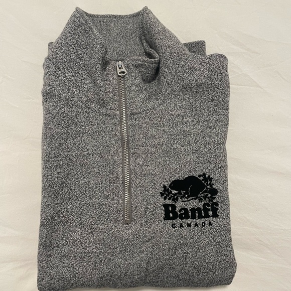 Roots Sweaters - Roots - 1/4 Zip Grey Banff Sweater